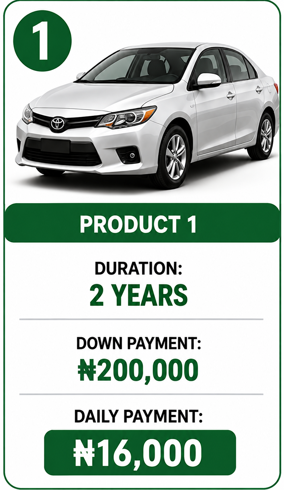 Product 1 car plan with a two-year term