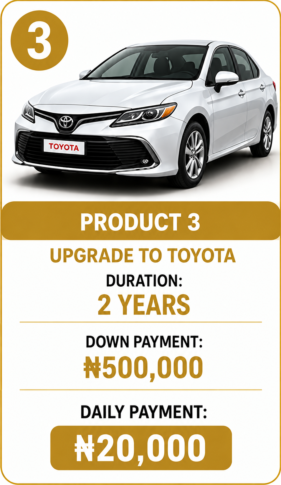 Product 3 car plan with a two-year term